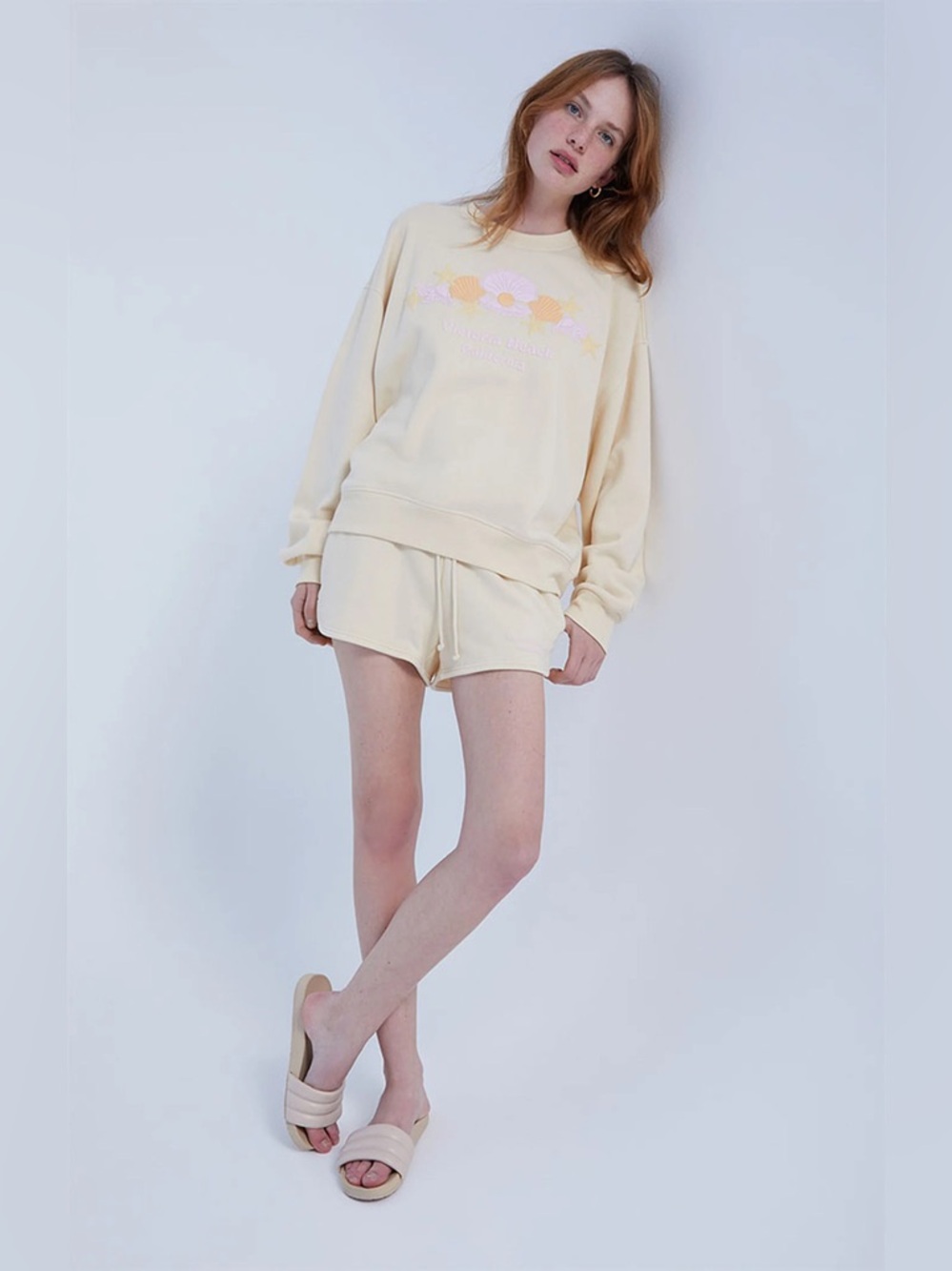 Pacsun Victoria Beach Crew Neck Cotton Blend Sweatshirt Top - Medium - Cream - Picture 7 of 17